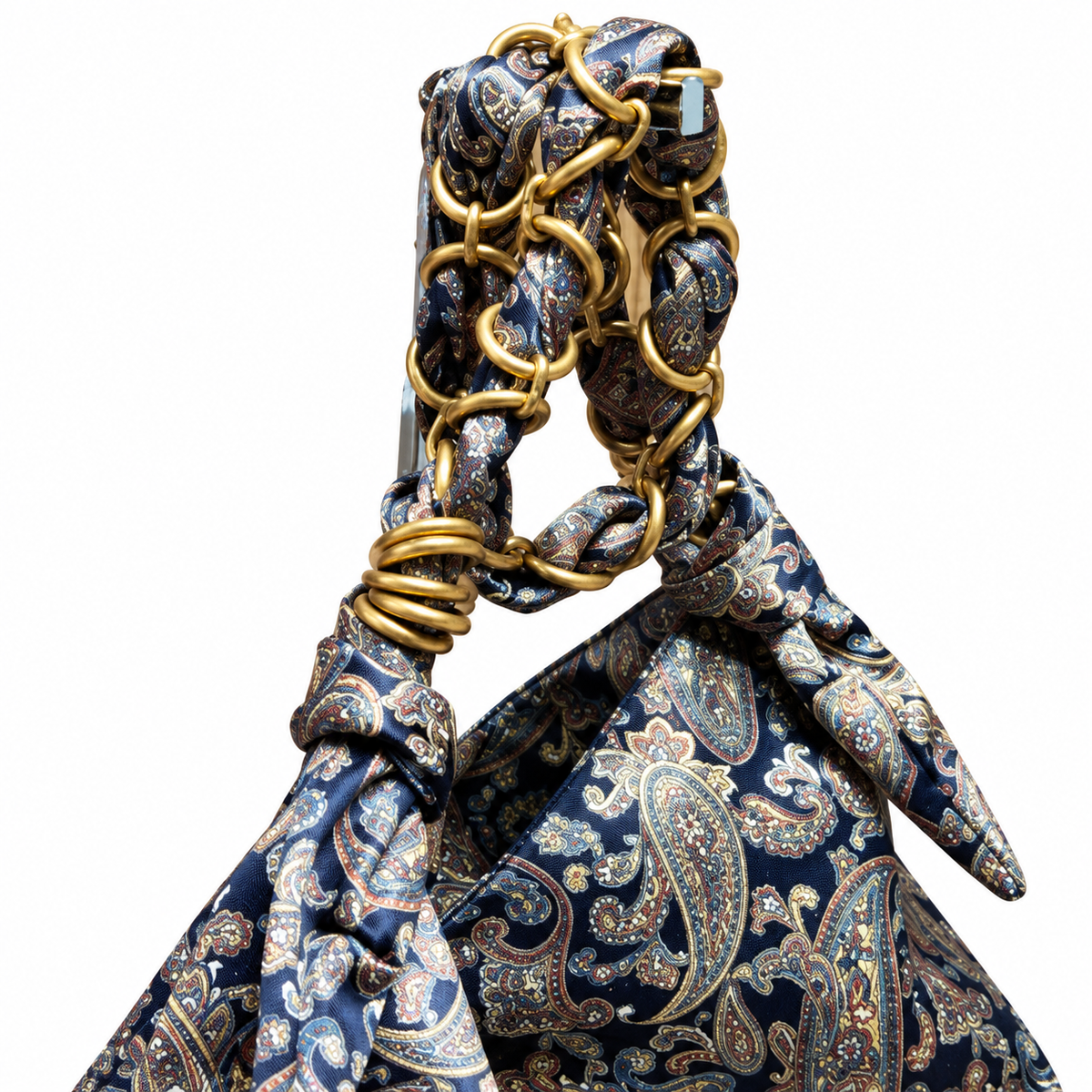 YSL Saint Laurent Squchy Hobo Bag in Navy Paisley Brocade