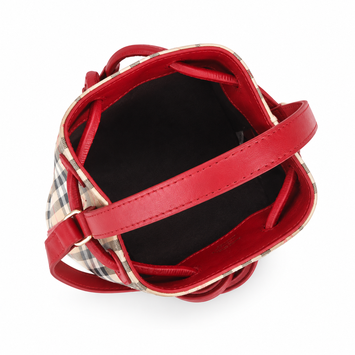 Burberry Check Bucket Bag with Red Trim