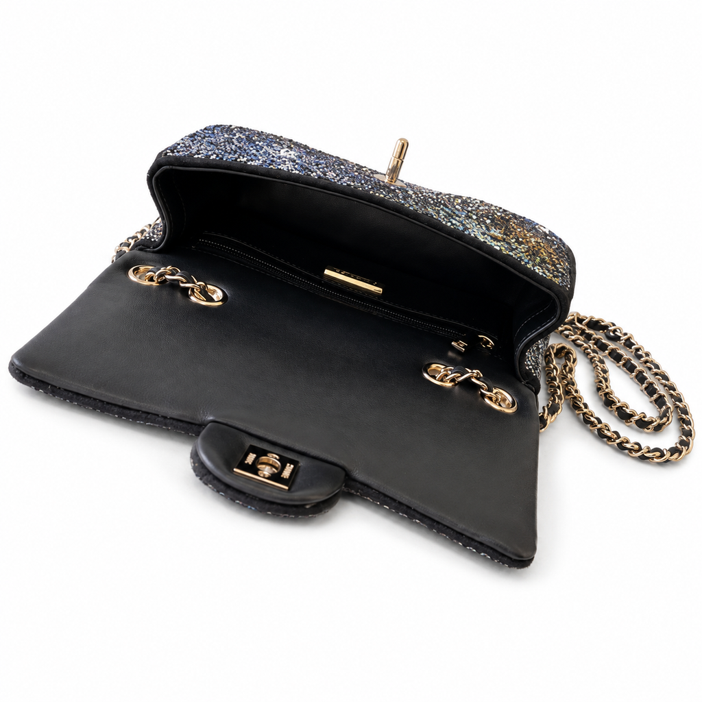 Chanel Firework Crystal Embellished Classic Flap Bag with Gold CC Lock