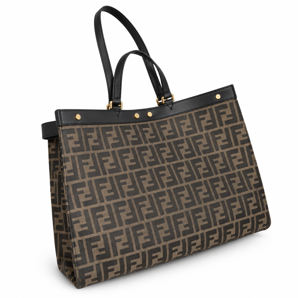 Fendi FF Jacquard Tote Bag – Black Calfskin Trim Gold Hardware