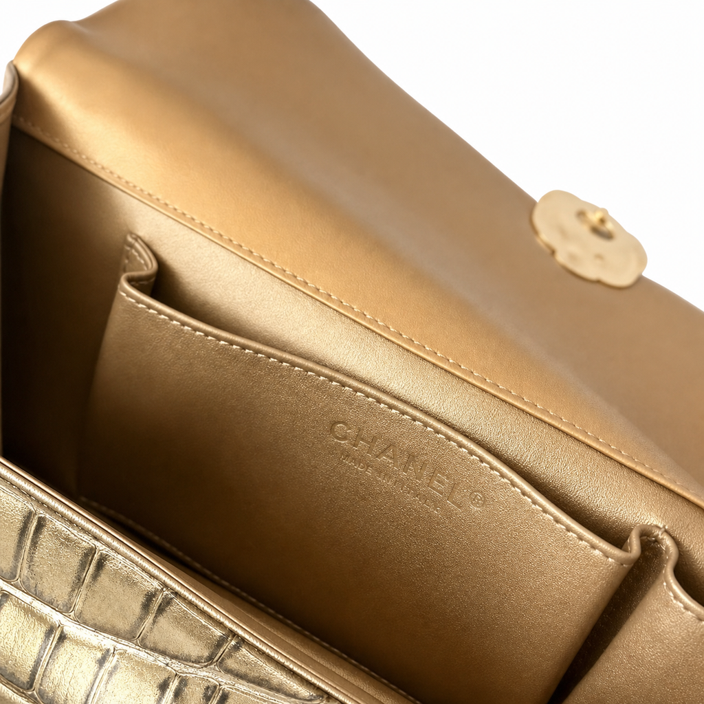 Chanel Gold Croc-Embossed Clutch Bag