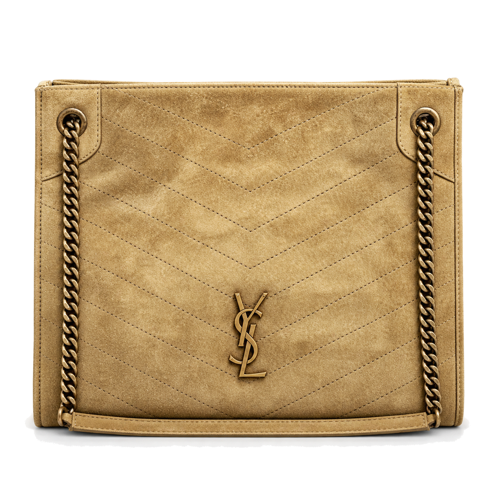 YSL Saint Laurent Nolita Quilted Suede Tote – Sand