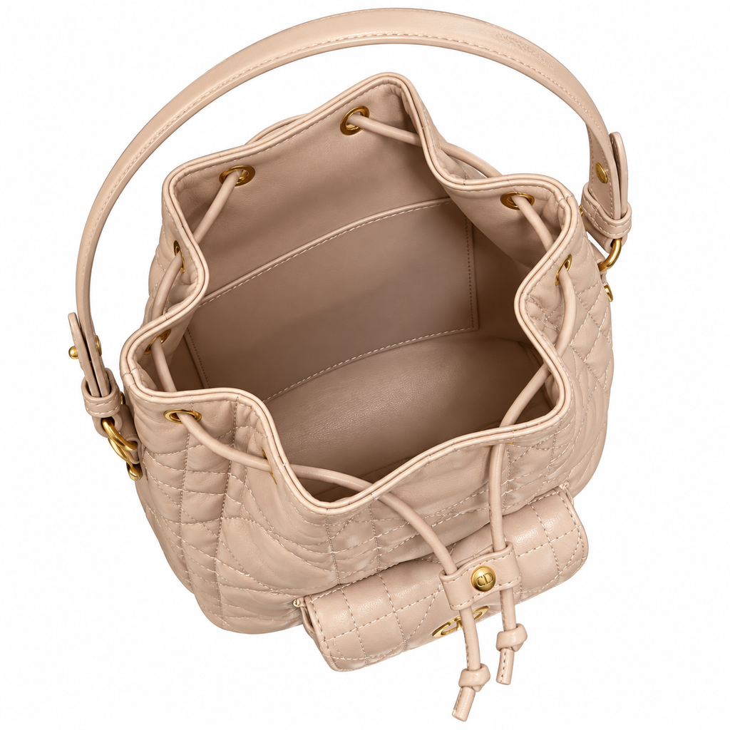 Dior Caro Bucket Bag in Rose Nude Cannage Leather with CD Clasp