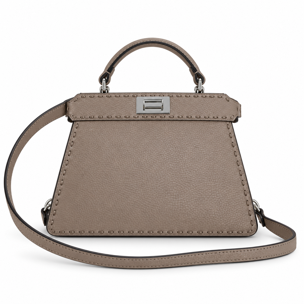 Fendi Peekaboo ISeeU Petit – Dove Grey Selleria Stitched Leather Bag