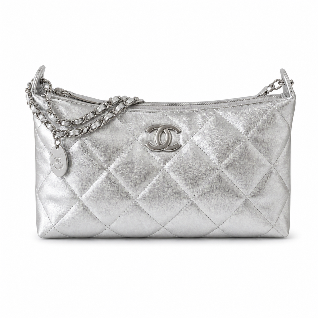 Chanel Silver Quilted Chain Shoulder Bag