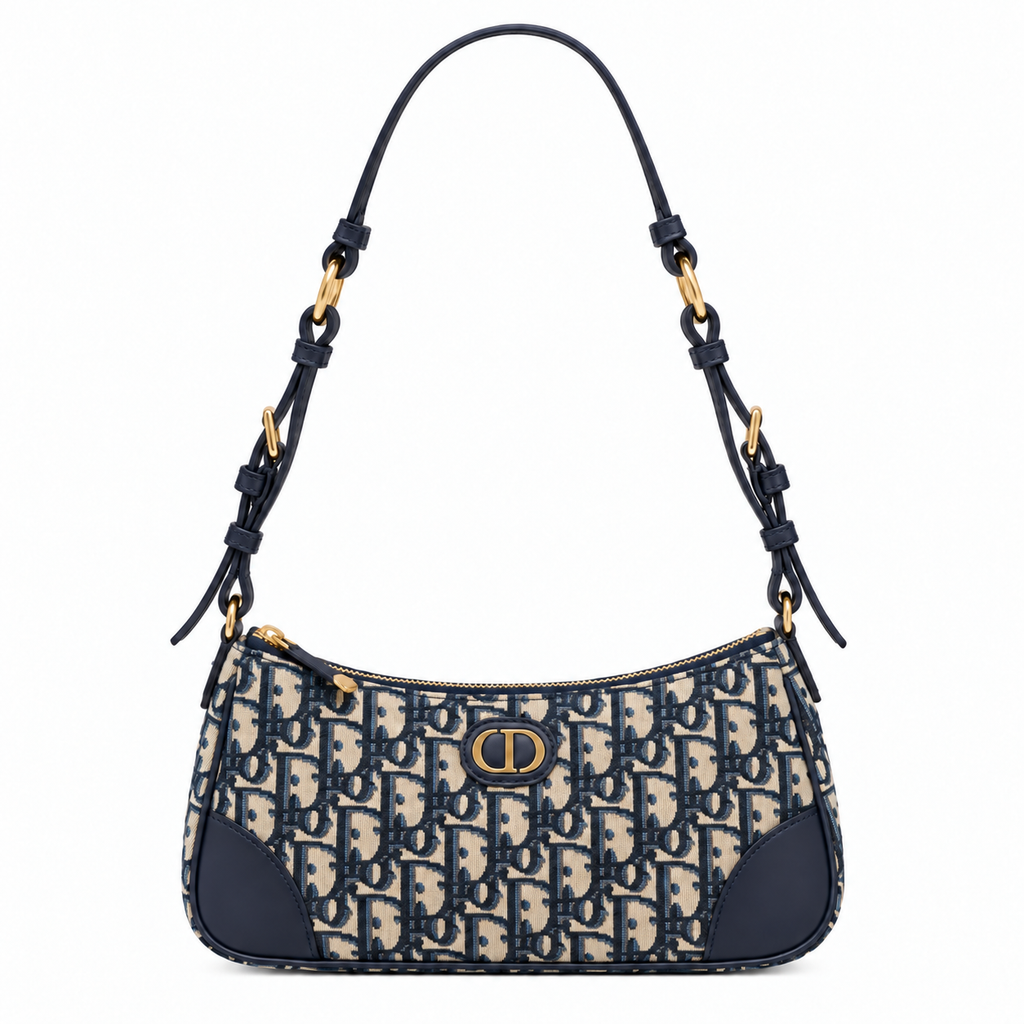 Dior Oblique Jacquard Zip Pochette Shoulder Bag with Adjustable Strap