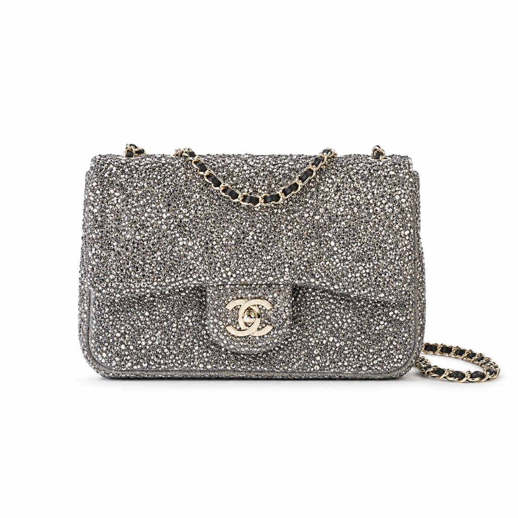Chanel Crystal Embellished Classic Flap Bag with Gold CC Lock
