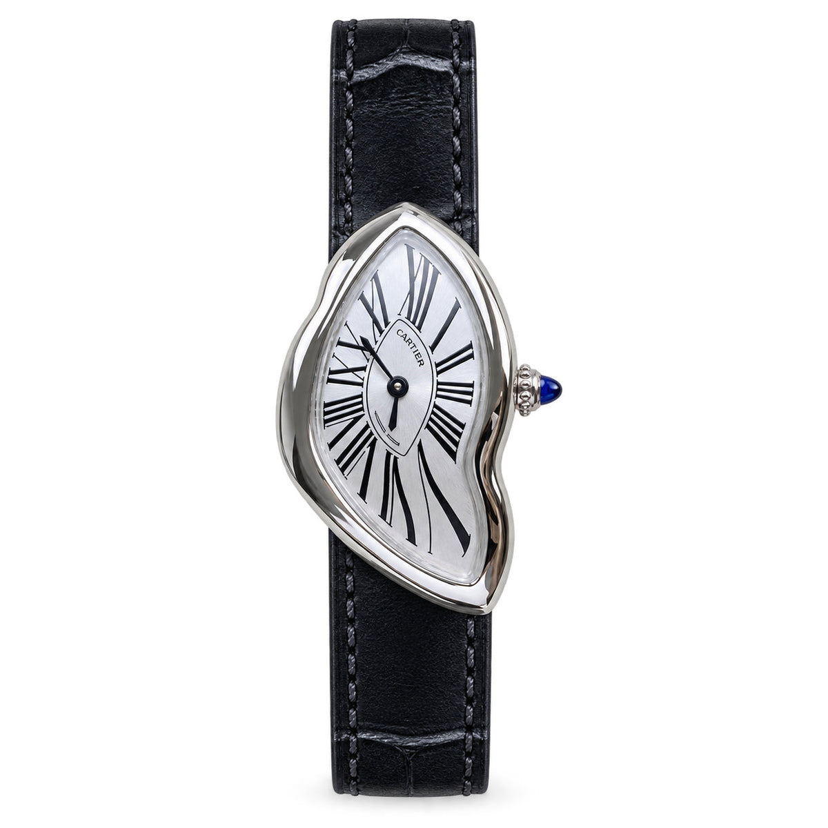 Cartier Crash 18K White Gold Asymmetric Distorted Case Silver Dial Manual-Winding Black Alligator Strap Watch