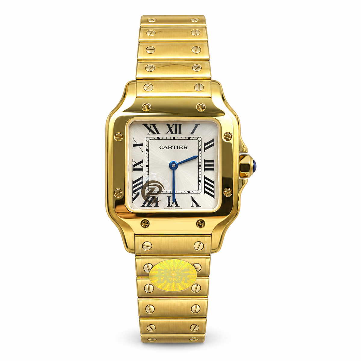 Cartier Santos de Cartier Medium 18K Yellow Gold Ivory Opaline Dial Blued-Steel Hands Automatic Integrated Gold Bracelet QuickSwitch Watch