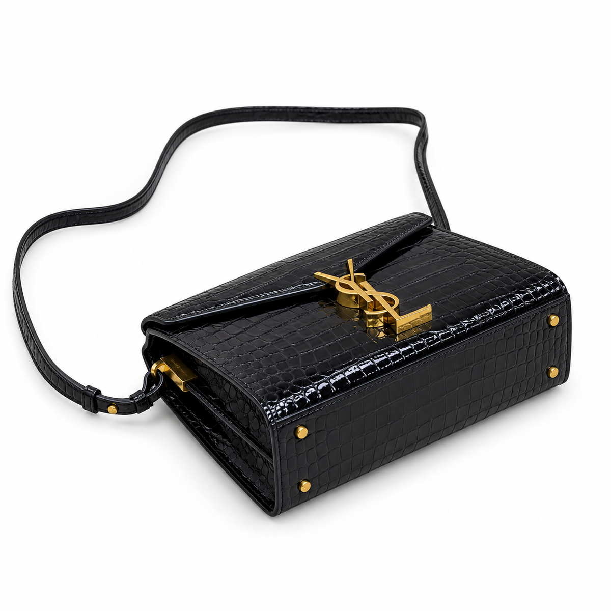 YSL Cassandra Bag – Black Croc Patent Leather