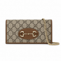 Gucci Horsebit 1955 Chain Wallet in GG Supreme Canvas with Brown Leather Trim