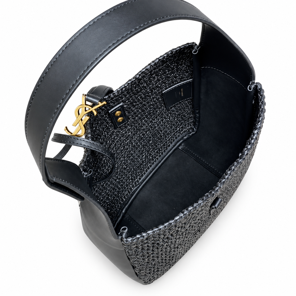 YSL Saint Laurent Le 5 À 7 Raffia Hobo Bag Black