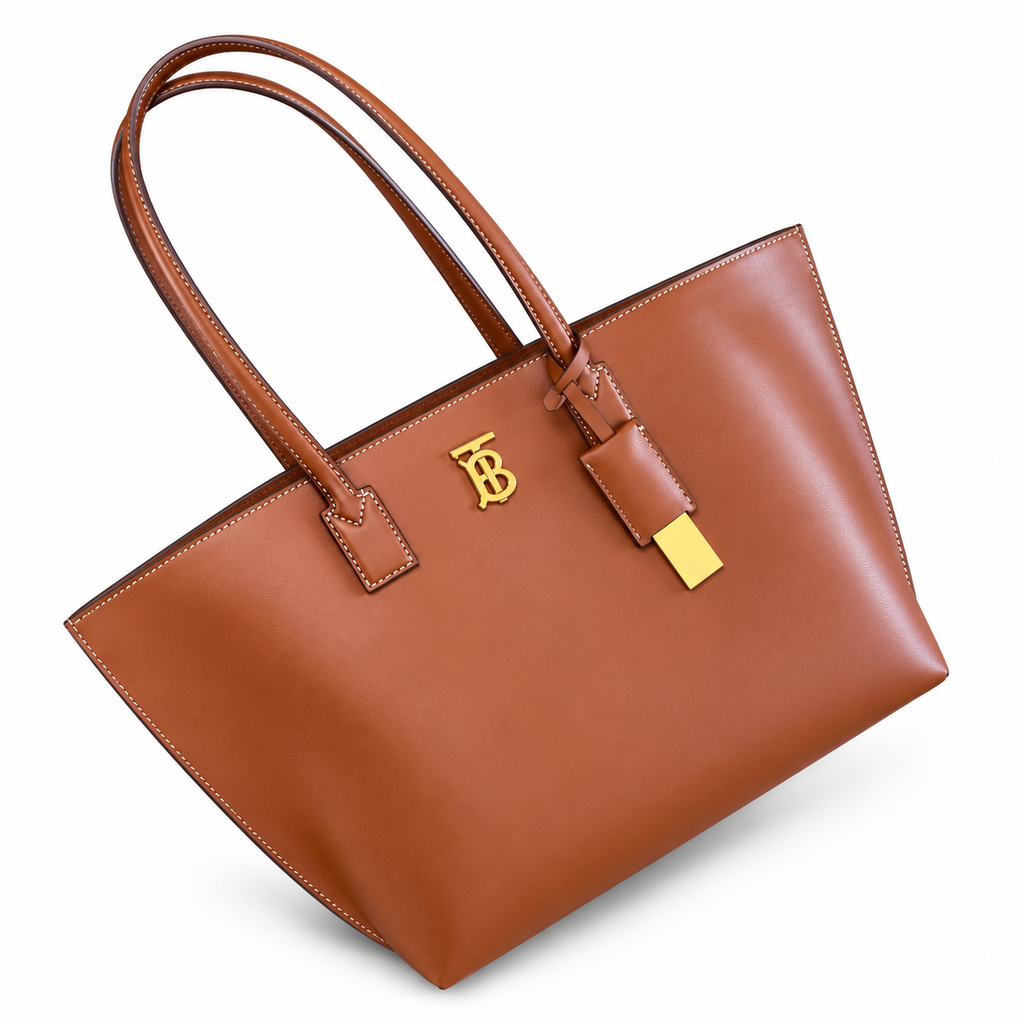 Burberry Tan Leather Tote with Shoulder Handles