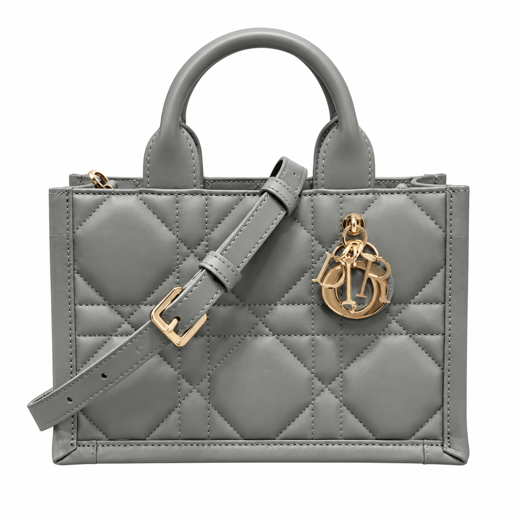 Dior Lady D-Joy Bag in Stone Grey Cannage Leather with Gold CD Charm