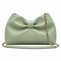 Dior Bow Bag in Sage Green Lambskin Leather with Bow-Shaped Gold Chain