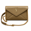 YSL Saint Laurent Gaby Envelope Bag in Olive Grained Leather