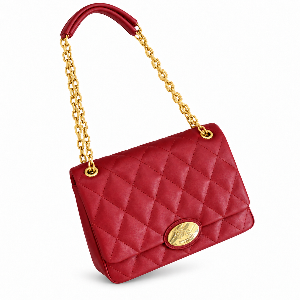 Burberry Quilted Chain Shoulder Bag in Red