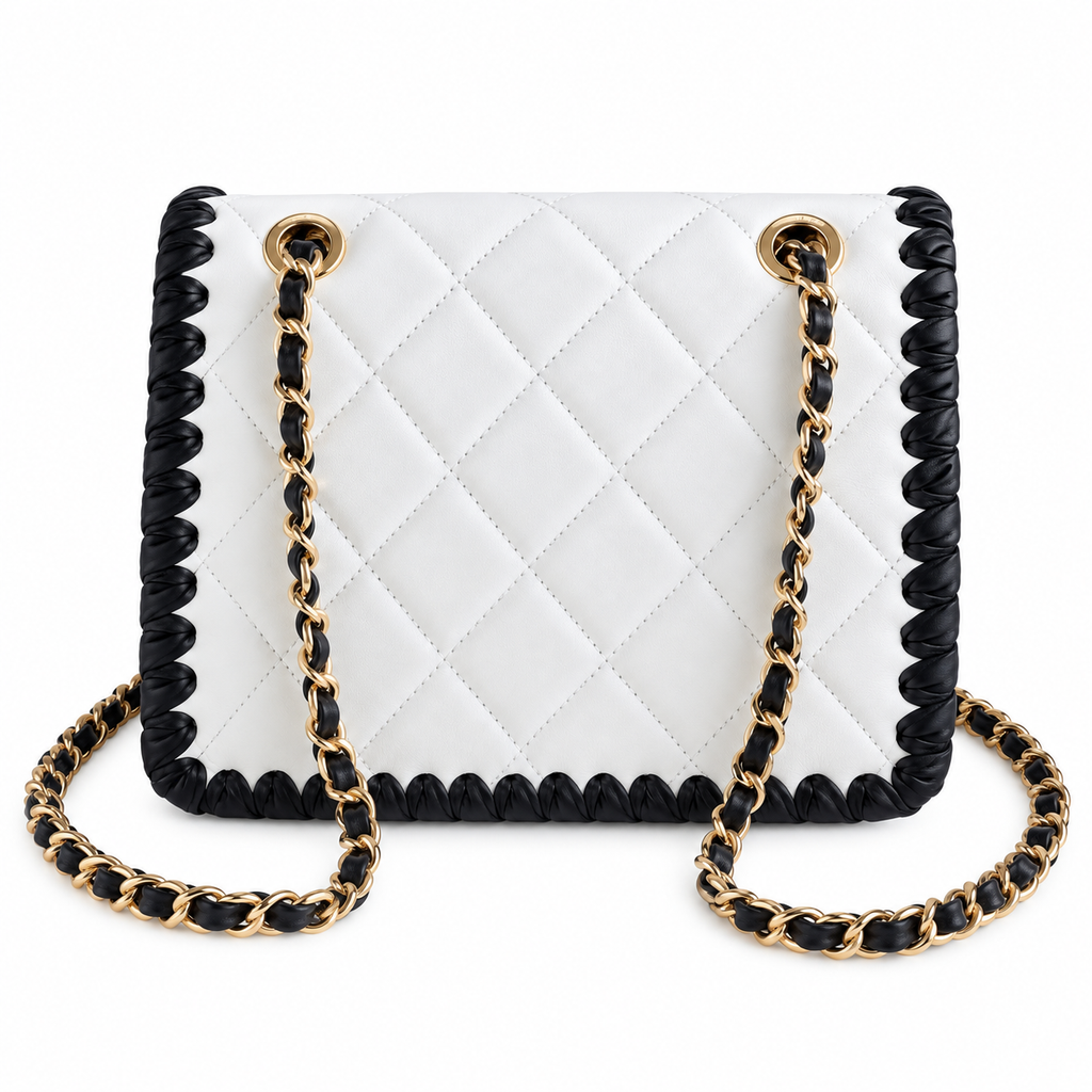 Chanel White Quilted Flap Bag with Black Braided Edge