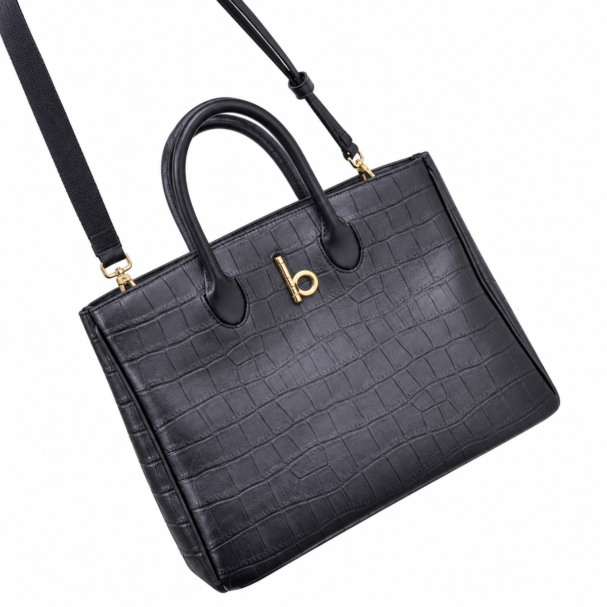 Burberry Croc-Effect Tote with Shoulder Strap