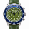 Blancpain Air Command military green dial flyback chronograph blue ceramic tachymeter bezel green leather strap automatic pilot watch