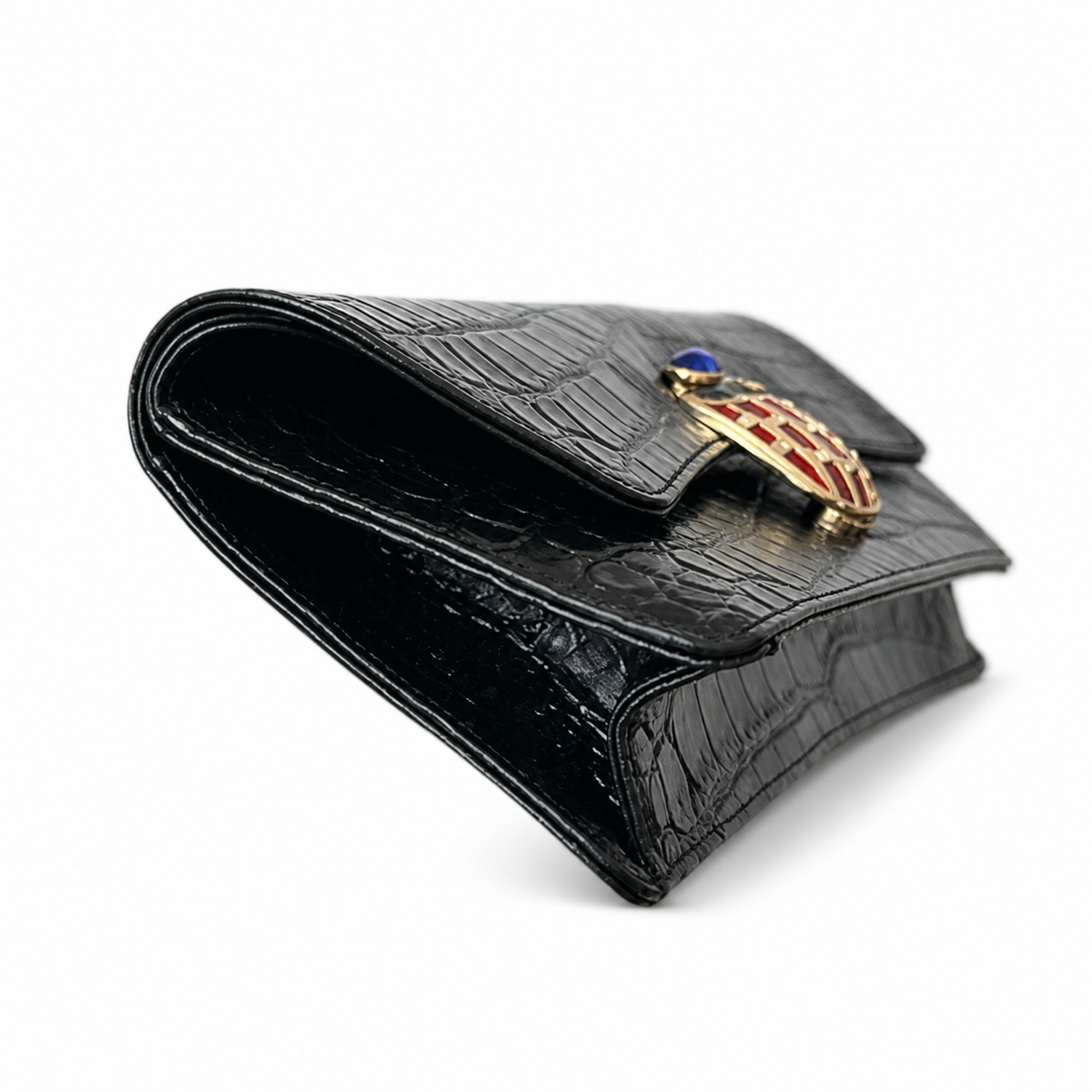 Chanel Black Croc-Embossed Clutch Bag