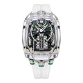 Jacob & Co. x Bugatti Chiron Clear Sapphire Tourbillon Green Accents White Rubber Watch