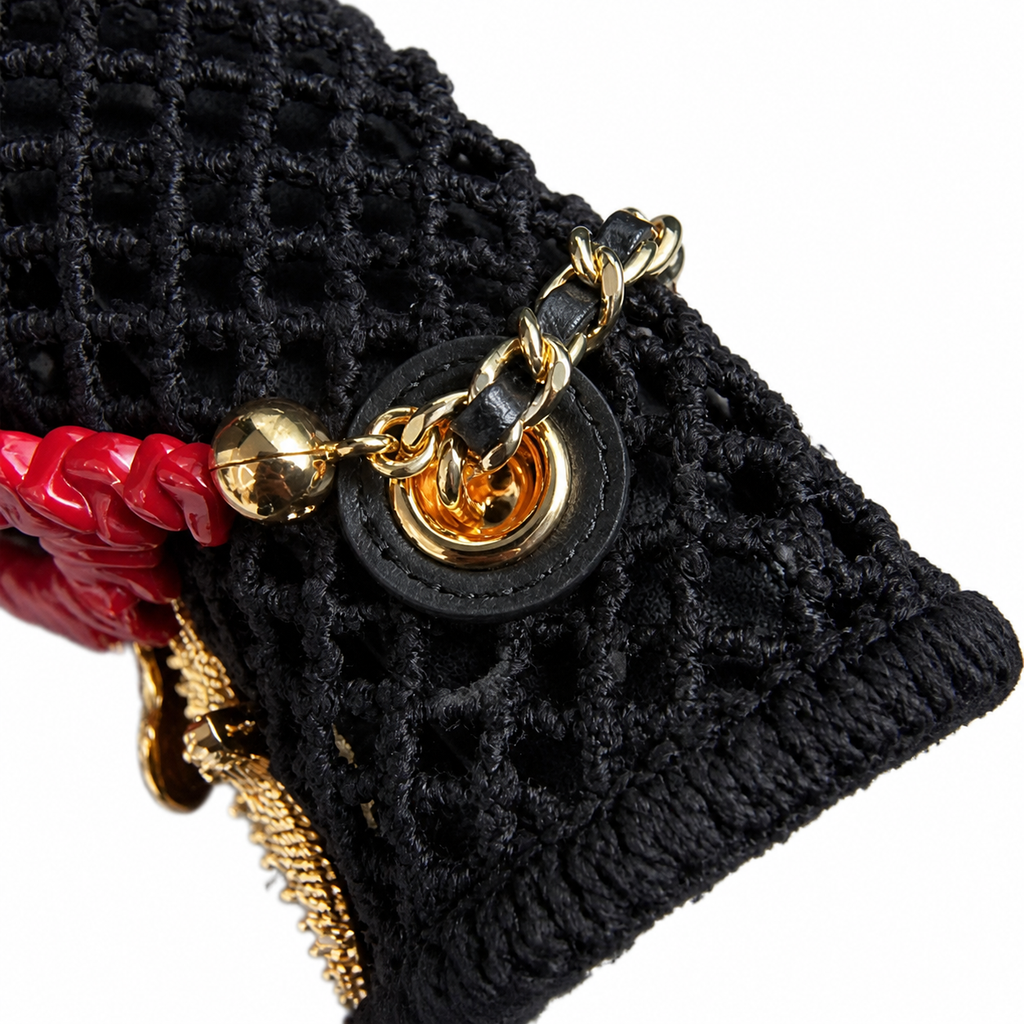 Chanel Black Woven Charm Crossbody Bag