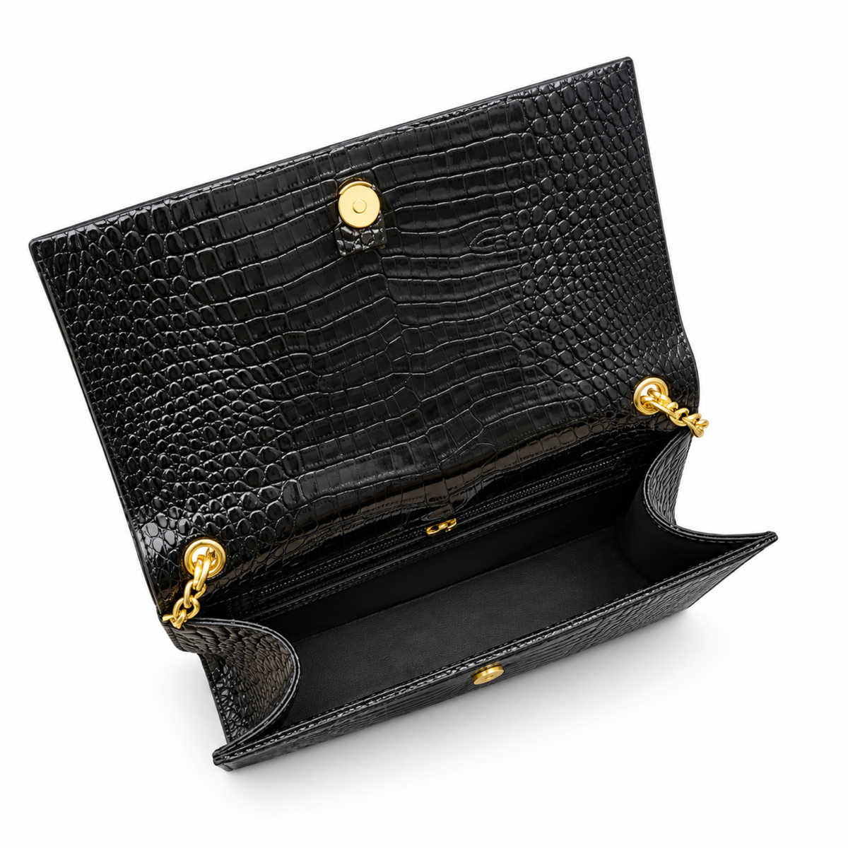 YSL Saint Laurent Kate Chain Bag in Black Croc-Embossed Leather with Tassel