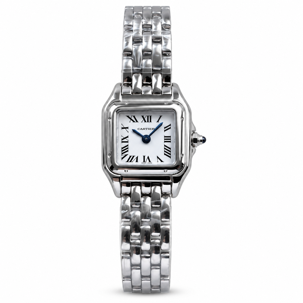 Cartier Pantère de Cartier Small Stainless Steel Ivory White Dial Blued-Steel Hands Quartz Three-Row Integrated Bracelet Watch