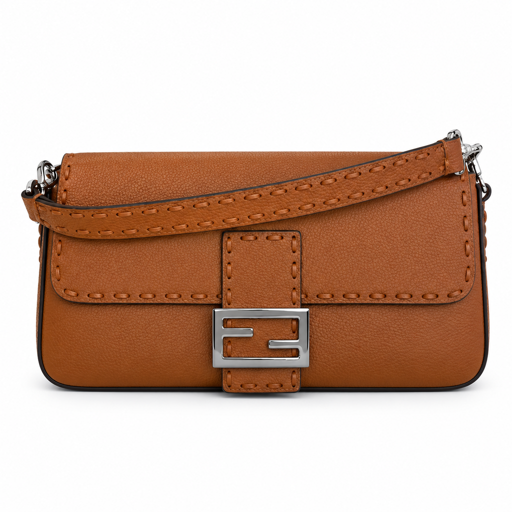 Fendi FF Shoulder Bag – Jacquard Canvas & Leather Trim, Flap Closure, 26cm