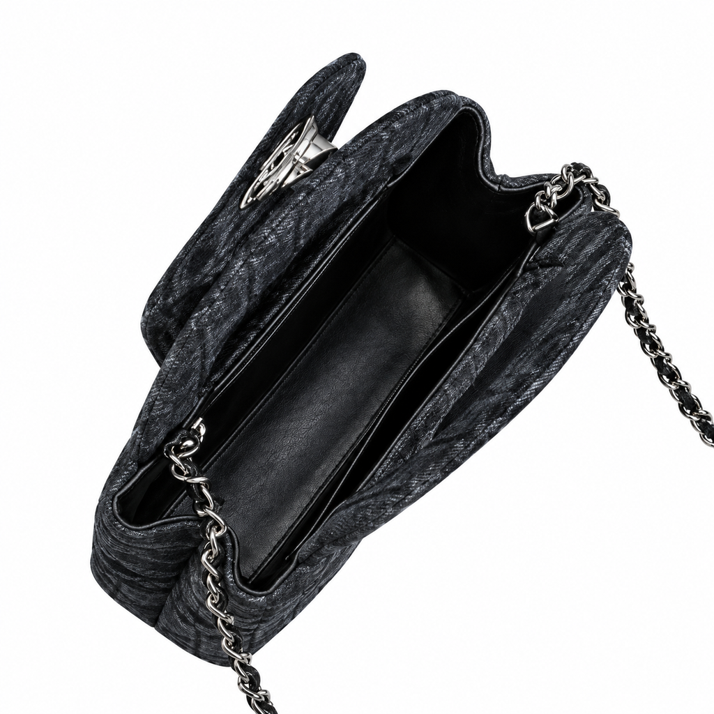 Chanel Dark Denim Quilted Mini Top Handle Flap Bag