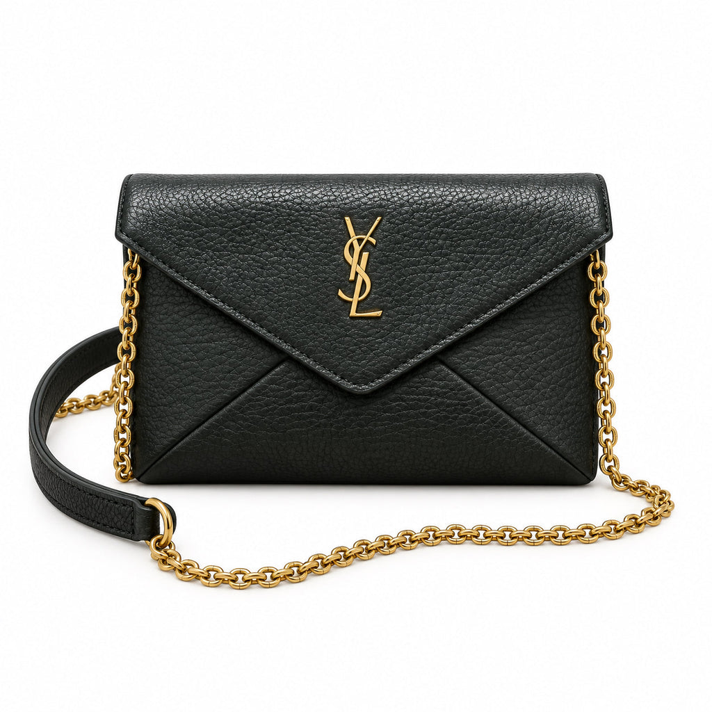 YSL Saint Laurent Envelope Chain Wallet Crossbody Black