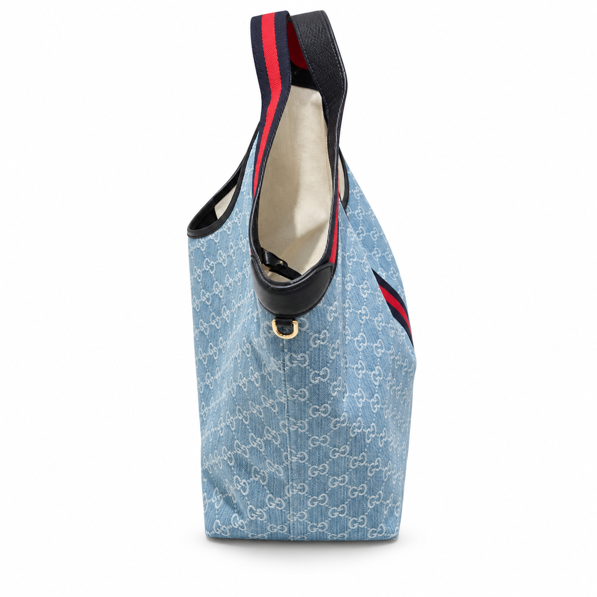 Gucci GG Denim Web Stripe Round Handle Tote