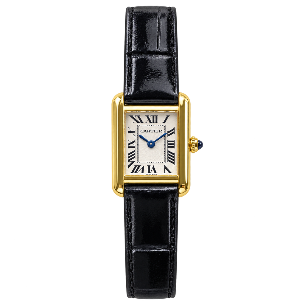 Cartier Tank Must Yellow Gold Black Alligator Leather Strap Watch