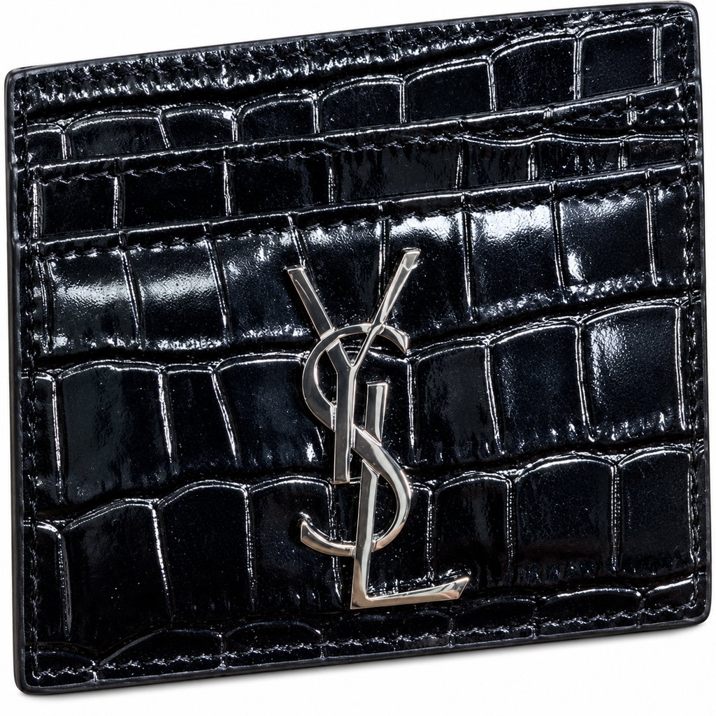 YSL Cassandre Card Holder – Black Croc Patent