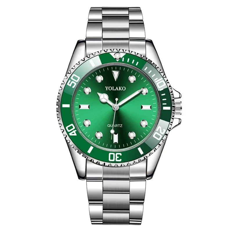 Men's Diver Style Watch – Blue Dial Rotating Bezel Steel Bracelet