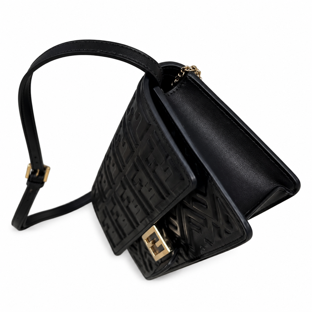 Fendi FF Small Shoulder Bag – Jacquard Canvas & Leather Trim, Flap Closure, 21cm