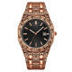 Men's Iced Out Watch – Rose Gold Crystal Diamond Black Dial