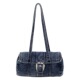 Washed Denim Buckle Flap Bag