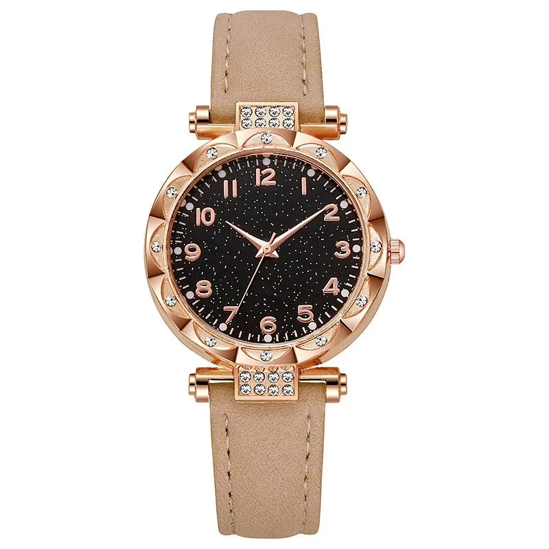 Women's Starry Sky Watch – Rose Gold Crystal Bezel Green Strap