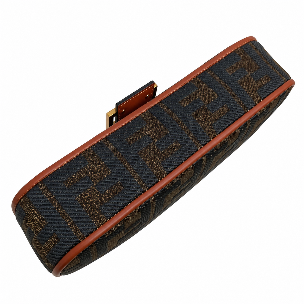 Fendi FF Shoulder Bag – Jacquard Canvas & Leather Trim, Flap Closure, 26cm